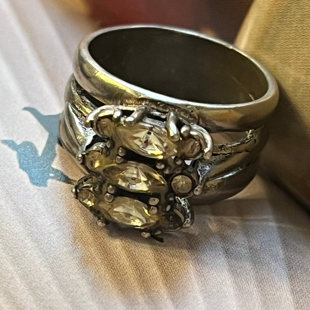 Vintage Designer Sterling Silver Ring Wide Signed 925 Stamp Missing Stone sz 6.5 - Picture 8 of 8